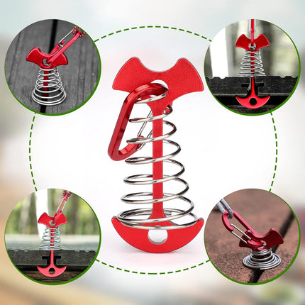 Carabiner Hook - Red - 10-pack - Ceiling Anchor with Carabiner Hook - Aluminium - Anchor - Spring Pin - Camping - Outdoor - Fishbone - Tent Anchor - Tent Rope - Spanner - Fishing Line - Adjuster - Pin.