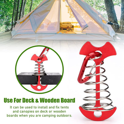 Carabiner Hook - Red - 10-pack - Ceiling Anchor with Carabiner Hook - Aluminium - Anchor - Spring Pin - Camping - Outdoor - Fishbone - Tent Anchor - Tent Rope - Spanner - Fishing Line - Adjuster - Pin.