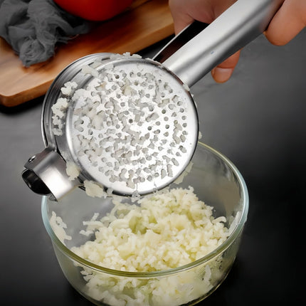 Stainless Steel Potato Masher - Multifunctional Potato Masher - Handheld Potato Masher for the Kitchen - Heavy-Duty German Dough Masher - Suitable for Making Potato Balls, Pasta, Potatoes, Fruit and Vegetables (Open Bottom).