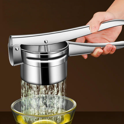 Stainless Steel Potato Masher - Multifunctional Potato Masher - Handheld Potato Masher for the Kitchen - Heavy-Duty German Dough Masher - Suitable for Making Potato Balls, Pasta, Potatoes, Fruit and Vegetables (Open Bottom).