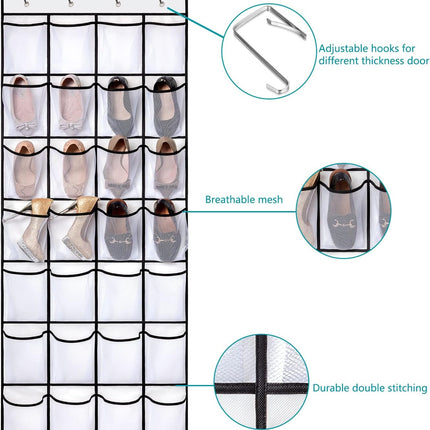 Hanging shoe bag organizer - 28-compartment shoe rack behind the door - transparent shoe rack - hanging shoe rack behind the door - large capacity shoe rack - with hooks.