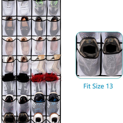 Hanging shoe bag organizer - 28-compartment shoe rack behind the door - transparent shoe rack - hanging shoe rack behind the door - large capacity shoe rack - with hooks.