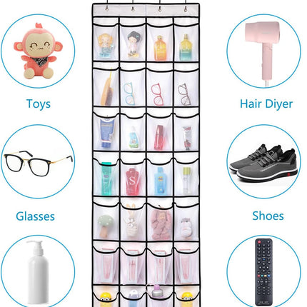 Hanging shoe bag organizer - 28-compartment shoe rack behind the door - transparent shoe rack - hanging shoe rack behind the door - large capacity shoe rack - with hooks.