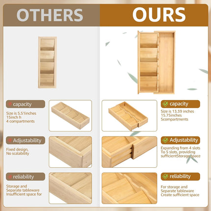 Kitchen drawer organizer - cutlery organizer - expandable bamboo storage box - cutlery rack - telescopic cutlery organizer.