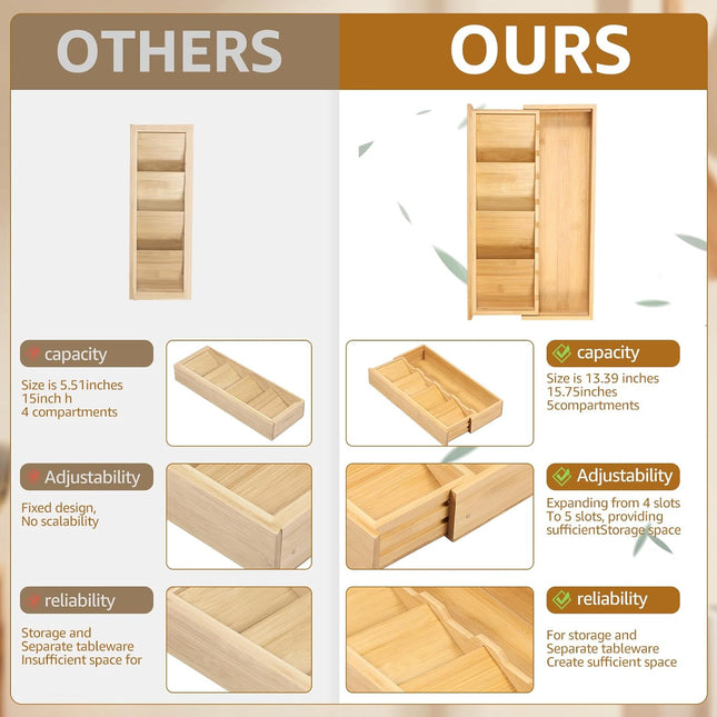 Kitchen drawer organizer - cutlery organizer - expandable bamboo storage box - cutlery rack - telescopic cutlery organizer.