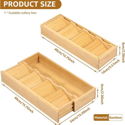 Kitchen drawer organizer - cutlery organizer - expandable bamboo storage box - cutlery rack - telescopic cutlery organizer.