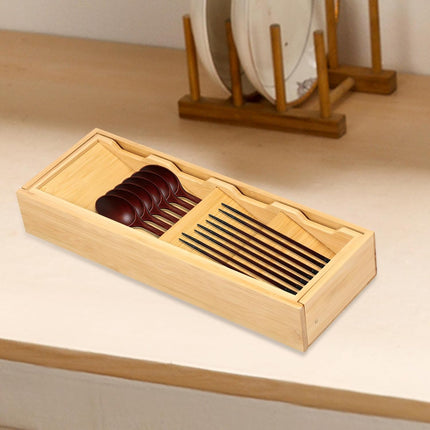 Kitchen drawer organizer - cutlery organizer - expandable bamboo storage box - cutlery rack - telescopic cutlery organizer.
