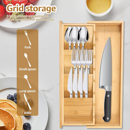 Kitchen drawer organizer - cutlery organizer - expandable bamboo storage box - cutlery rack - telescopic cutlery organizer.