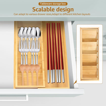 Kitchen drawer organizer - cutlery organizer - expandable bamboo storage box - cutlery rack - telescopic cutlery organizer.