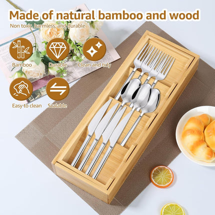 Kitchen drawer organizer - cutlery organizer - expandable bamboo storage box - cutlery rack - telescopic cutlery organizer.
