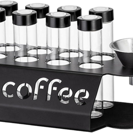 Coffee Bean Storage Containers - 8-pack Glass Jars for Storing Coffee Beans - Transparent Storage Containers, Reagent Racks, One-Way Valve - Portable Storage Jars.