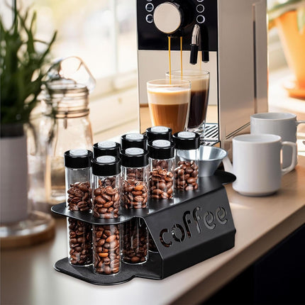 Coffee Bean Storage Containers - 8-pack Glass Jars for Storing Coffee Beans - Transparent Storage Containers, Reagent Racks, One-Way Valve - Portable Storage Jars.