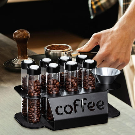 Coffee Bean Storage Containers - 8-pack Glass Jars for Storing Coffee Beans - Transparent Storage Containers, Reagent Racks, One-Way Valve - Portable Storage Jars.