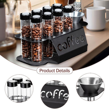 Coffee Bean Storage Containers - 8-pack Glass Jars for Storing Coffee Beans - Transparent Storage Containers, Reagent Racks, One-Way Valve - Portable Storage Jars.