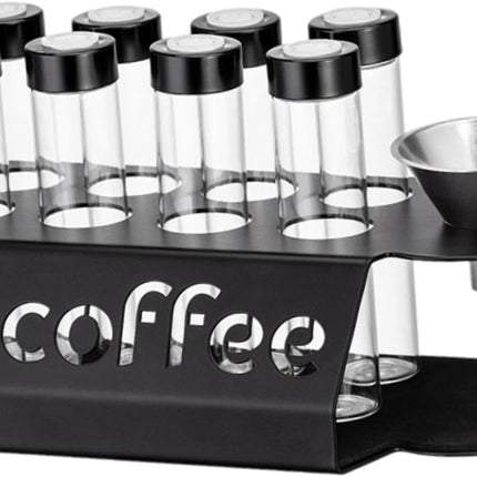 Coffee Bean Storage Containers - 8-pack Glass Jars for Storing Coffee Beans - Transparent Storage Containers, Reagent Racks, One-Way Valve - Portable Storage Jars.