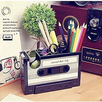Retro Cassette Tape Pencil Holder - Multifunctional Pencil Holder - Creative Desk Organizer - Pencil Holder with Tape Holder.
