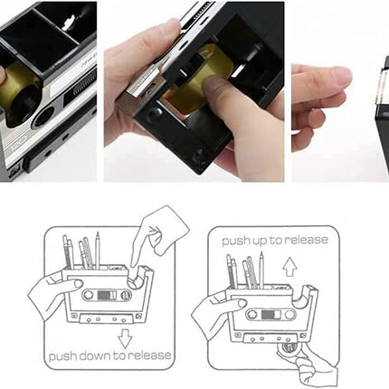 Retro Cassette Tape Pencil Holder - Multifunctional Pencil Holder - Creative Desk Organizer - Pencil Holder with Tape Holder.