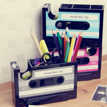 Retro Cassette Tape Pencil Holder - Multifunctional Pencil Holder - Creative Desk Organizer - Pencil Holder with Tape Holder.