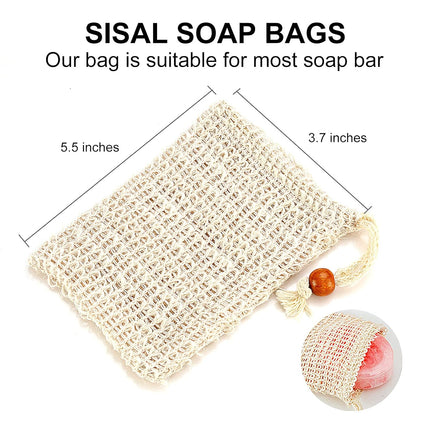 Soap Bags - Natural Sisal - Mesh Bags for Storing Soap - Plastic-Free - Exfoliating - Soap-Lathering - Dry Soap Holder - Shower (4 pieces).