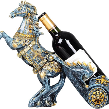 Wine rack standard - High table standard for wine accessories for one bottle - Wine rack in the shape of a resin horse - Kitchen decoration, Dining room decoration, Craftsmanship.
