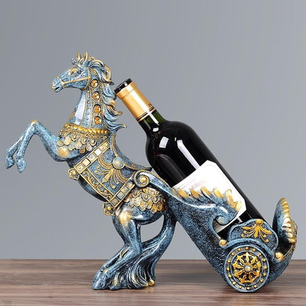Wine rack standard - High table standard for wine accessories for one bottle - Wine rack in the shape of a resin horse - Kitchen decoration, Dining room decoration, Craftsmanship.