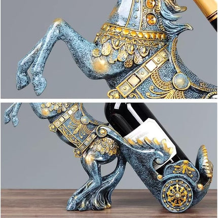 Wine rack standard - High table standard for wine accessories for one bottle - Wine rack in the shape of a resin horse - Kitchen decoration, Dining room decoration, Craftsmanship.