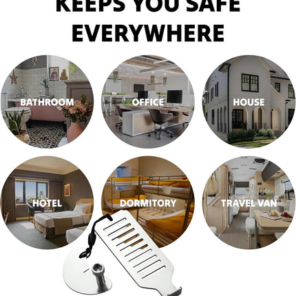 Doorstop - Portable door lock - Travel doorstop - Universal quick-install lock - Emergency lock - Child-safe doorstop - Anti-jam system - Theft security.