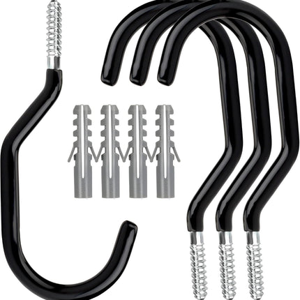 Heavy Duty Bike Hooks - 4-pack - Garage - Ceiling - Wall - Screw Mount - Bike Rack - Bicycle Storage and Hanging - Wall Mount - Black.