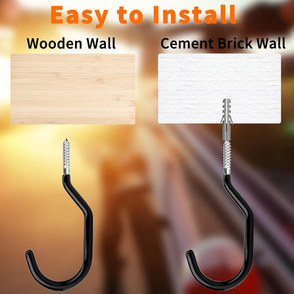 Heavy Duty Bike Hooks - 4-pack - Garage - Ceiling - Wall - Screw Mount - Bike Rack - Bicycle Storage and Hanging - Wall Mount - Black.