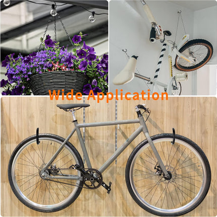 Heavy Duty Bike Hooks - 4-pack - Garage - Ceiling - Wall - Screw Mount - Bike Rack - Bicycle Storage and Hanging - Wall Mount - Black.