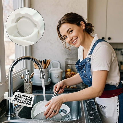 Set of two hangers, sponsor and sink organizer - drainage rack with clips - suitable for kitchens and bathrooms - reusable and removable - for holding soap and sponges - easy to install and adjust.