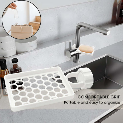 Set of two hangers, sponsor and sink organizer - drainage rack with clips - suitable for kitchens and bathrooms - reusable and removable - for holding soap and sponges - easy to install and adjust.