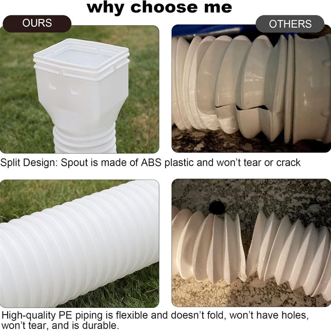 White single gutter extension - Flexible design - Gutter extension - Gutter connector - Rainwater drainage - Extendable from 21 inches to 68 inches.