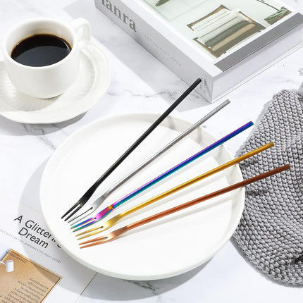 Vorken - 5 pieces - Augurkenvork - 8.66 inches - Long steel - Olive fork - 304 stainless steel - Augurkenprikker - Gripping tool - For making cocktails, desserts, fruit - 2 prongs - 5 colours.