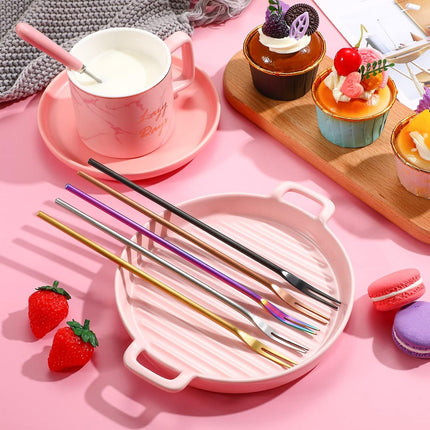 Vorken - 5 pieces - Augurkenvork - 8.66 inches - Long steel - Olive fork - 304 stainless steel - Augurkenprikker - Gripping tool - For making cocktails, desserts, fruit - 2 prongs - 5 colours.