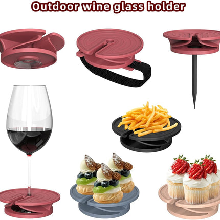Outdoor wine glass holder - with adjustable strap - silicone material - red glass holder with steel - suitable for camping - beach picnics.