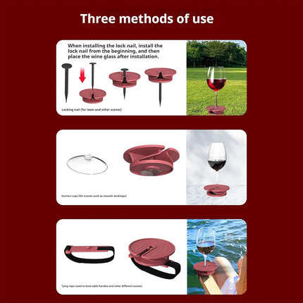 Outdoor wine glass holder - with adjustable strap - silicone material - red glass holder with steel - suitable for camping - beach picnics.