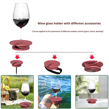 Outdoor wine glass holder - with adjustable strap - silicone material - red glass holder with steel - suitable for camping - beach picnics.