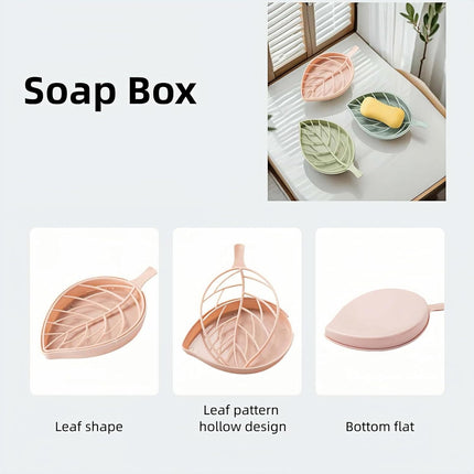 Soap dish set in leaf shape - soap dish and draining rack with double layer leaf design - removable wall-mounted storage rack suitable for showers - no drilling required (light green/blue/pink).