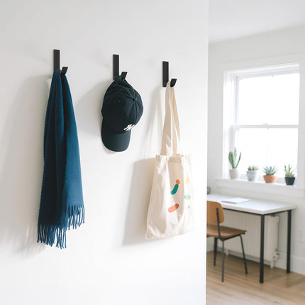 Strong adhesive hooks - 6 pack - suitable for hanging coats, bathrobes, towels and other items. Can also be installed in the shower to hang loofahs, towels, cloths, hats and other things..