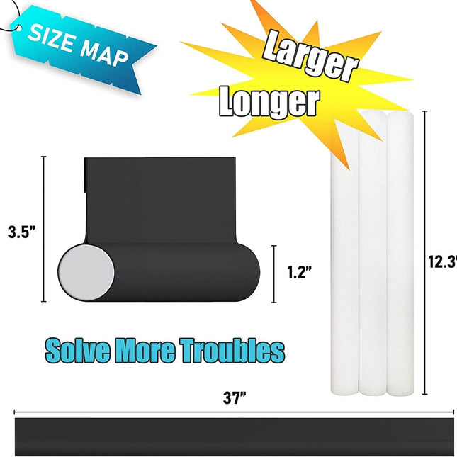 Door stopper, draft excluder, draft excluder, 37 inch, cuttable, draft excluder, insulator, sound insulation, heat insulation, insulation, insect repellent, suitable for indoor and outdoor doors, 1 pack, black.