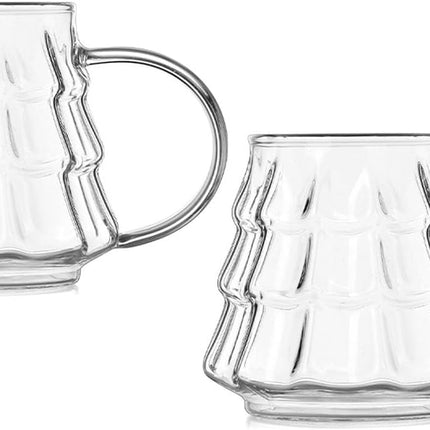 Tree-shaped transparent glass coffee cup - Tree-patterned glass tea cup - Household juice cup - Milk cup with handle.