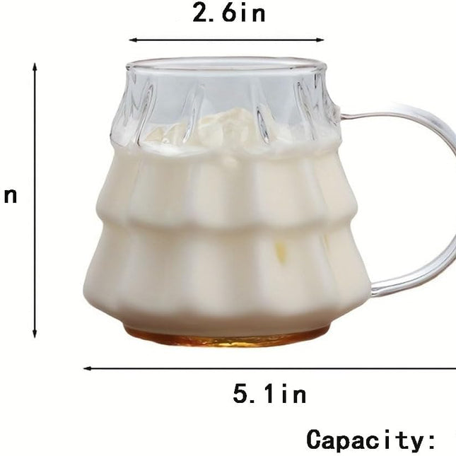 Tree-shaped transparent glass coffee cup - Tree-patterned glass tea cup - Household juice cup - Milk cup with handle.