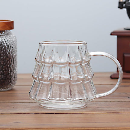 Tree-shaped transparent glass coffee cup - Tree-patterned glass tea cup - Household juice cup - Milk cup with handle.