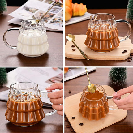 Tree-shaped transparent glass coffee cup - Tree-patterned glass tea cup - Household juice cup - Milk cup with handle.
