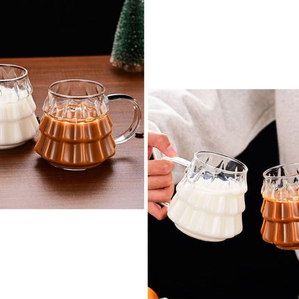 Tree-shaped transparent glass coffee cup - Tree-patterned glass tea cup - Household juice cup - Milk cup with handle.