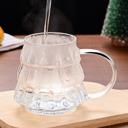Tree-shaped transparent glass coffee cup - Tree-patterned glass tea cup - Household juice cup - Milk cup with handle.