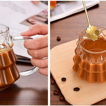 Tree-shaped transparent glass coffee cup - Tree-patterned glass tea cup - Household juice cup - Milk cup with handle.