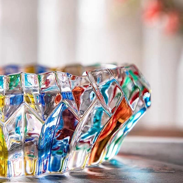 Kristallen ashtray - Cigarette ashtray holder - Office decoration for home/office - Antique hand-painted coloured glass ashtray - Ornament for the living room with vintage painting (5.5 inch).