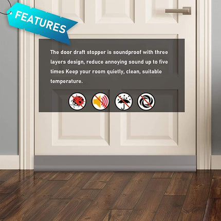 Door stopper, draft excluder, draft strip, 37 inch, cuttable, draft seal, insulator, sound insulation, heat insulation, insulation, insect repellent, suitable for indoor and outdoor doors, 1 pack, grey.